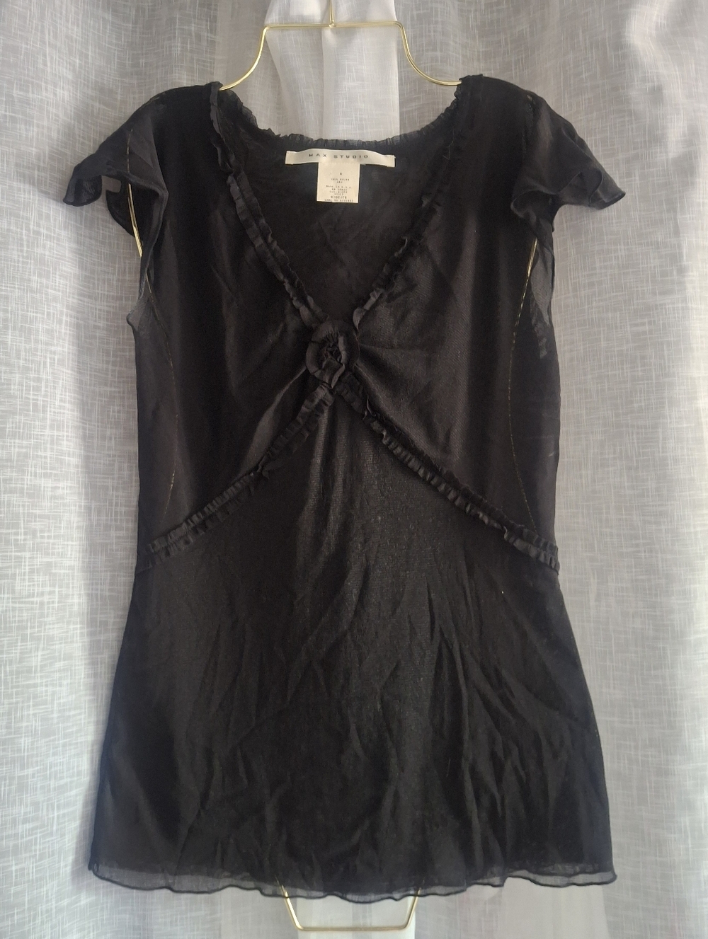Y2k Max Studio Black Layered Mesh Top Size M